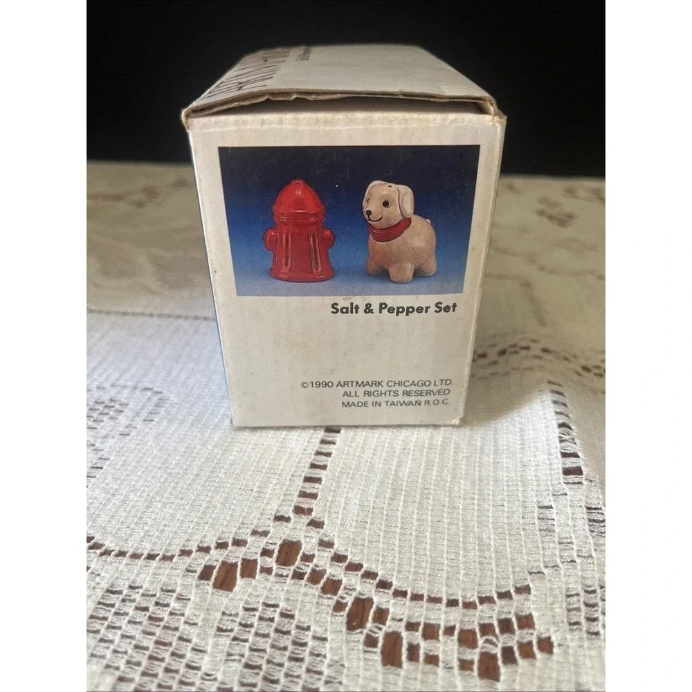 Vintage 90's Artmark Dog And Fire Hydrant Salt And Pepper Shaker NIB